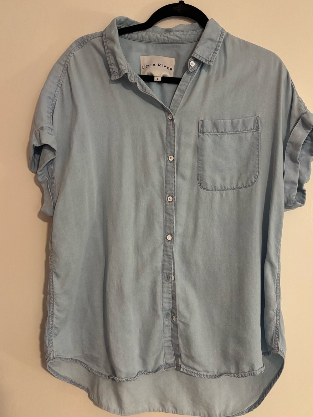 Super Soft Light Denim Oversized Short Sleeve Button Down